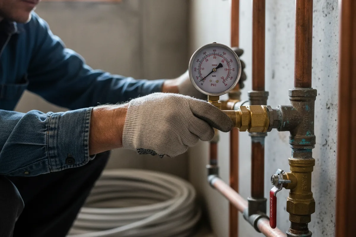 Pressure testing a repaired line during Water Line Repair in Deale
